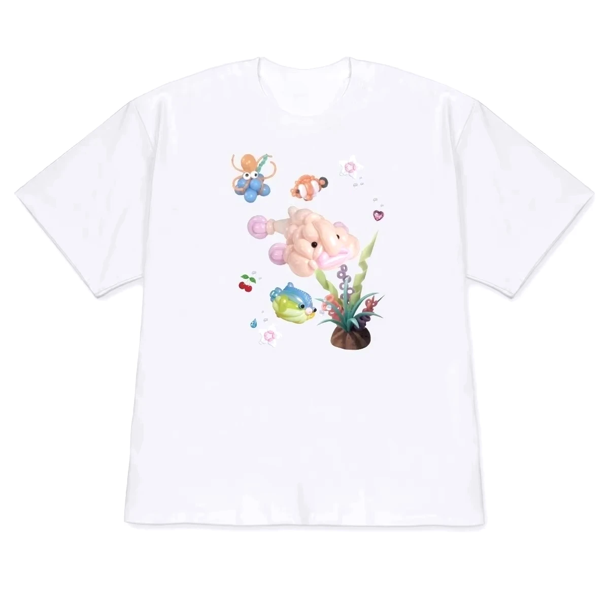 Kawaii Goldfish in A Bag Graphic Women's Y2K Clothing Cute Hand-Drawn Casual Sale Top Women's Clothing with Aesthetic Clothes