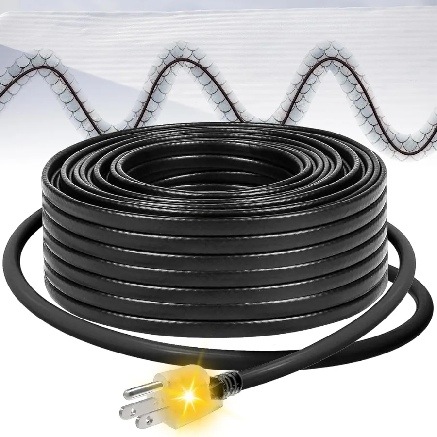 Gutter Heater for Roof Snow Melting Self Regulating Heating Cable with 6 ft Lighted Plug 120 V 8 w/ft 50 ft Heating Ca