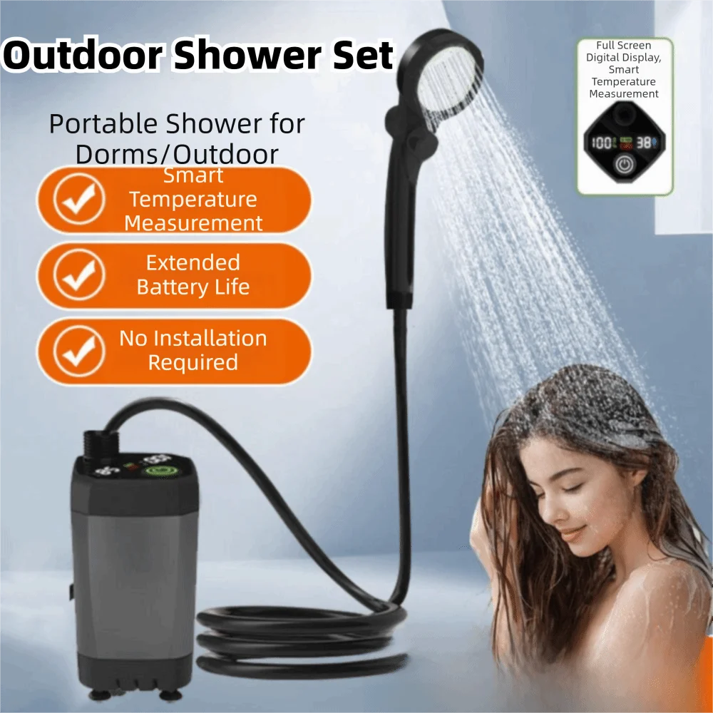 6000mAh Portable Camping Shower Dual Speed Mode Temperature Display Electric Shower Pump Waterproof Intelligent LED Display