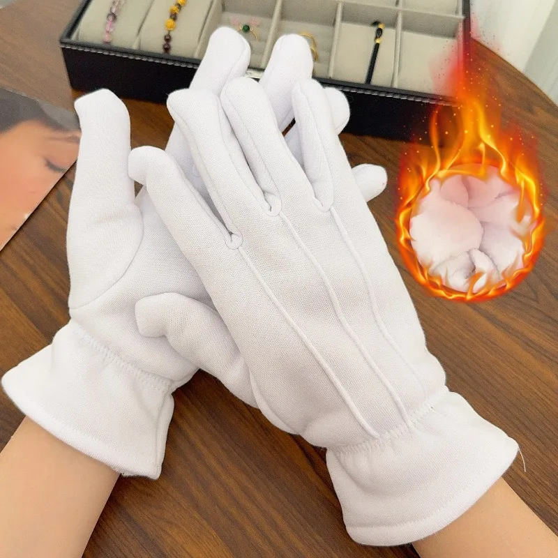 

Formal White Gloves Triple Rib Design Thermal Lined Elegant Dress Gloves for Ceremonial Events Jewelry Handling Winter Warm Gift