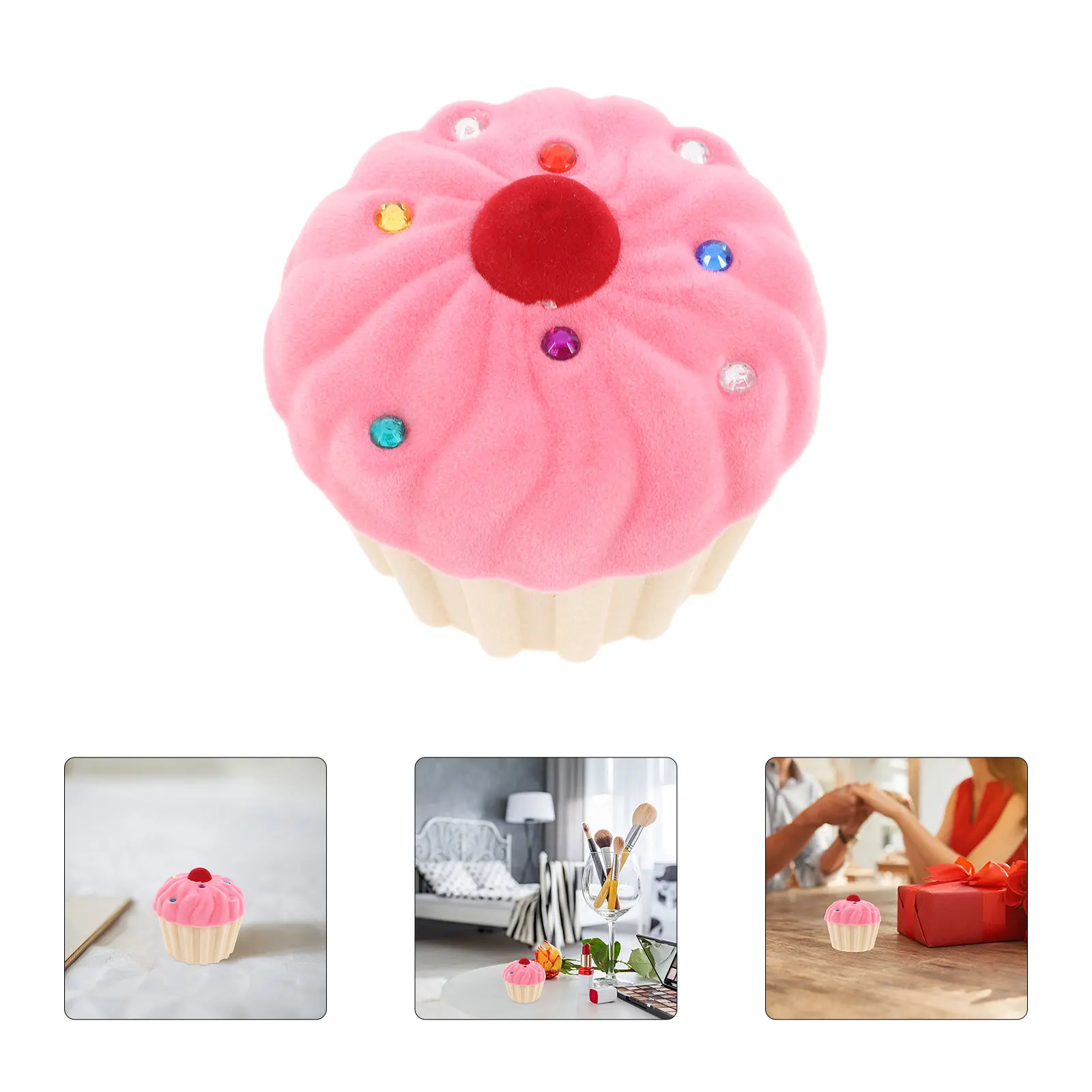 

Коробка для колец в форме чашки для торта, розовый, бежевый, мини-футляр для хранения ювелирных изделий, серьги, ожерелья, медальон, подарочный органайзер, мультяшный дизайн