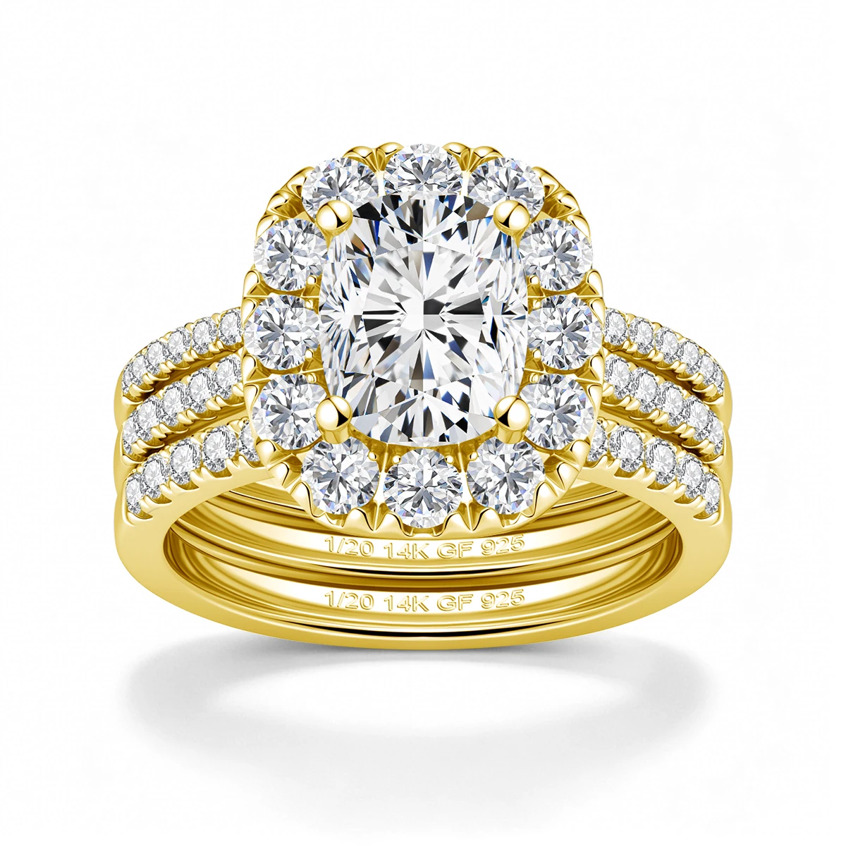 Luxury 5Pcs Stacking Bridal Ring Set 14K Gold Filled 3CT Cushion Cut GRA Missanite for Women Engagement Wedding Fine Jewelry
