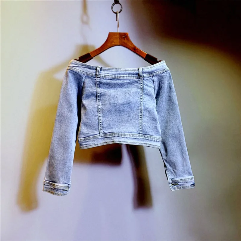 Korean Fashion Lace Embroidery Flowers Blue Short Denim Jacket Spring Autumn New Women Casual Lapel Long Sleeve Cowboy Outerwear