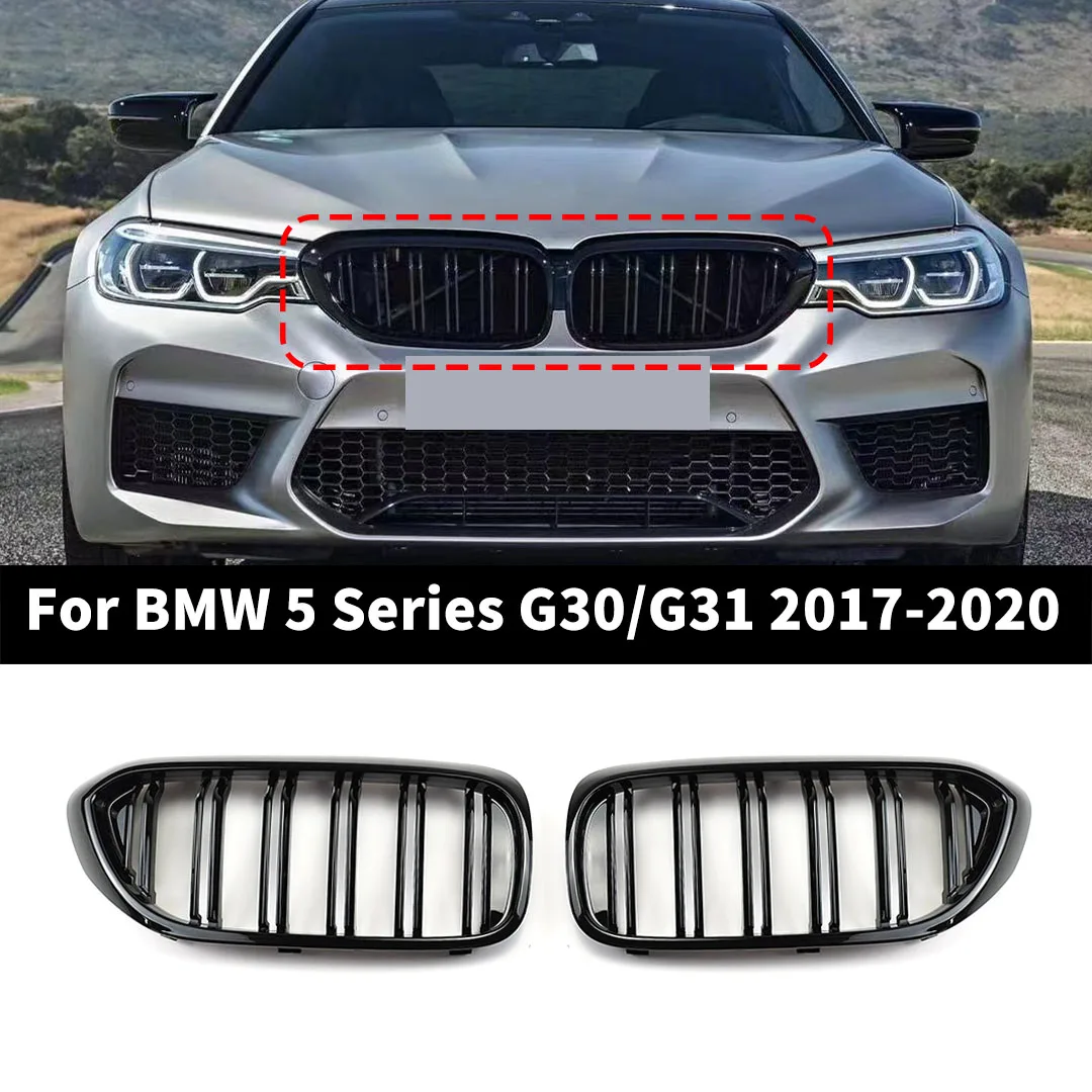 Front Bumper Grill For BMW 5 Series M5 G30 G31 520i 530i 540i ABS 2-Slat Gloss Black Front Kidney Grille