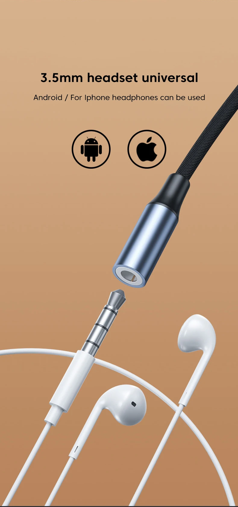 USB Typ-C zu 3,5mm Klinke Aux-Adapter USB-C 3,5mm Audiokabel Kopfhörer-Konverter für iPhone 15 Pro MAX Xiaomi Huawei Oneplus – Detail 6