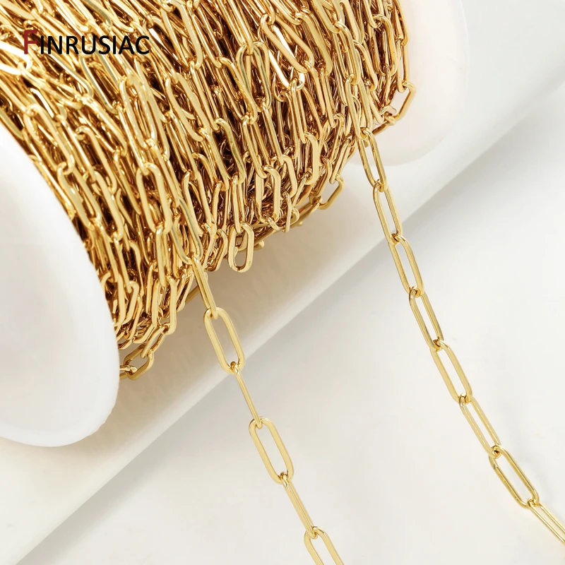 سلاسل ربط كابل مربع من النحاس المطلي بالذهب عيار 18 قيراط، سلسلة مشبك ورق 9*17 مم لصنع سوار القلادة، إكسسوارات مجوهرات ذاتية الصنع #1