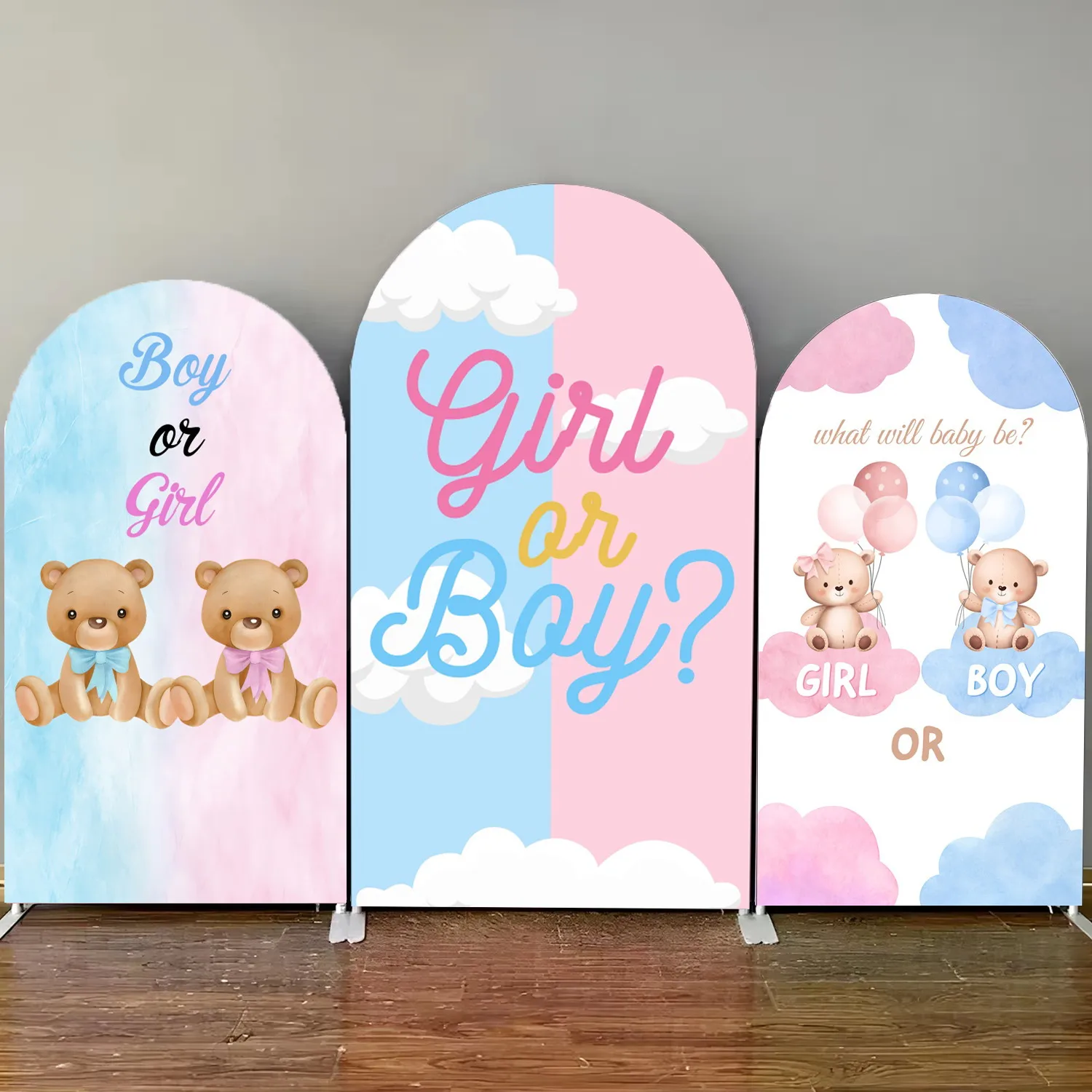 Gender Reveal Party Arch Cover Backdrop Pink Blue Boy or Girl Baby Shower Decoration Photogaphy Background Elastic Arch Covers