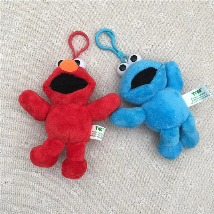 10cm Elmo Cookie Monster With Plastic Plush keychain Toy Keychain Stuffed Dolls Backpack Keyring For Kids Gift