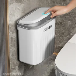 12L Press Type Wall Mounted Trash Can for Bathroom Toilet Garbage Bucket with Lid Kitchen Recycling Bin Hanging Wastebasket