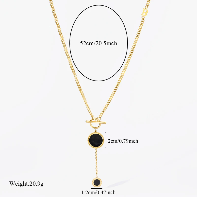EILIECK 316L Stainless Steel Round Black Long Pendant Necklace For Women Fashion Waterproof Neck Chain Jewelry Gift Bijoux