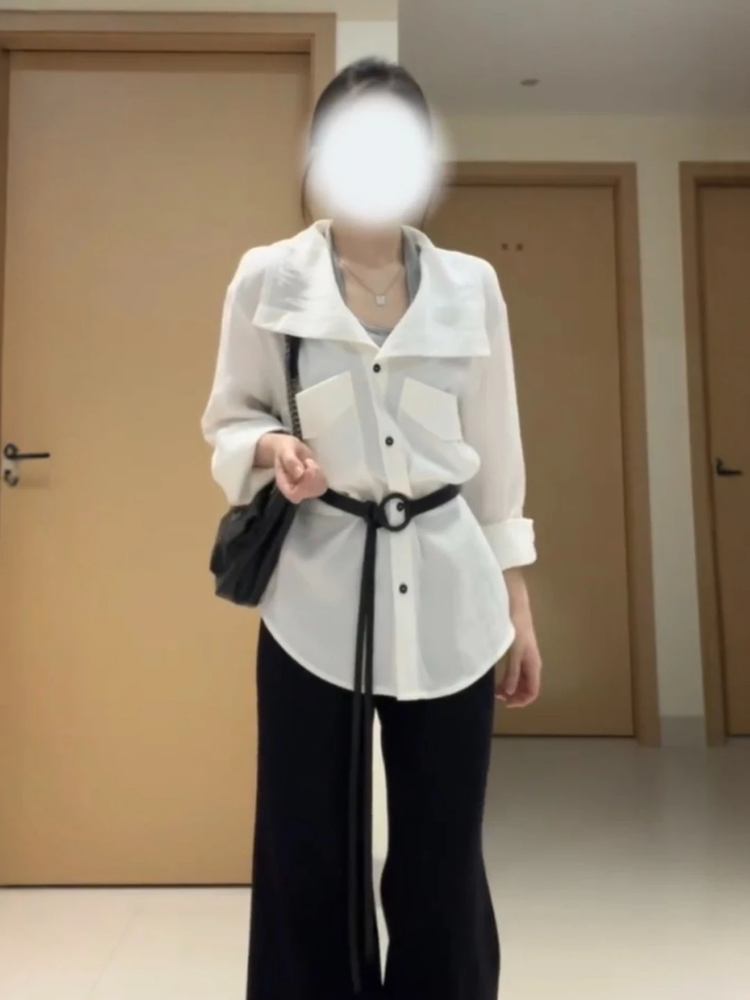 

French Sle Loose Fit irt Women's Spring Faion Commute Belted ket Detail Casual irt White Turn-down Collar