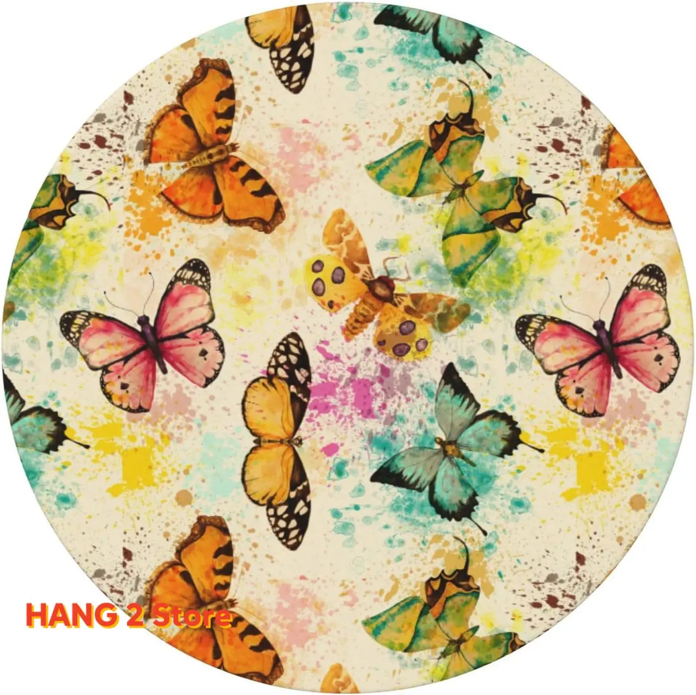 مفرش طاولة مستدير من الفراشات العتيقة باللون الأصفر والأخضر مع واقي مرن لطاولة المطبخ والعشاء مقاوم للماء والزيت