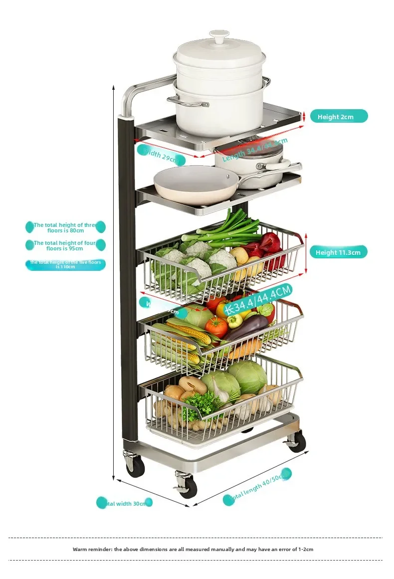 Extra Thick Stainless Steel Freestanding Vegetable Shelving, Multi Tier Wall Back Kitchen Fruit Veggie Storage Holder