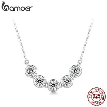 BA925 sterling silver shiny round Moissanite necklace simulate diamond neck chain for women Valentine's Day gift