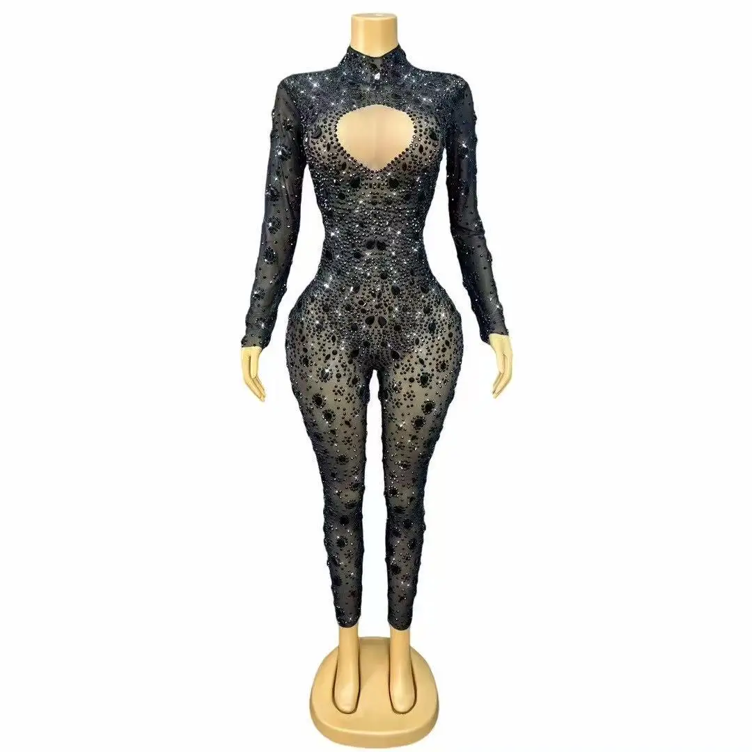 

Luxury Sparkly Full DiamondsHandmade Jumpsuit Party Show Fashion OutfitSinger Dancer Performance Stage Costume100K C447