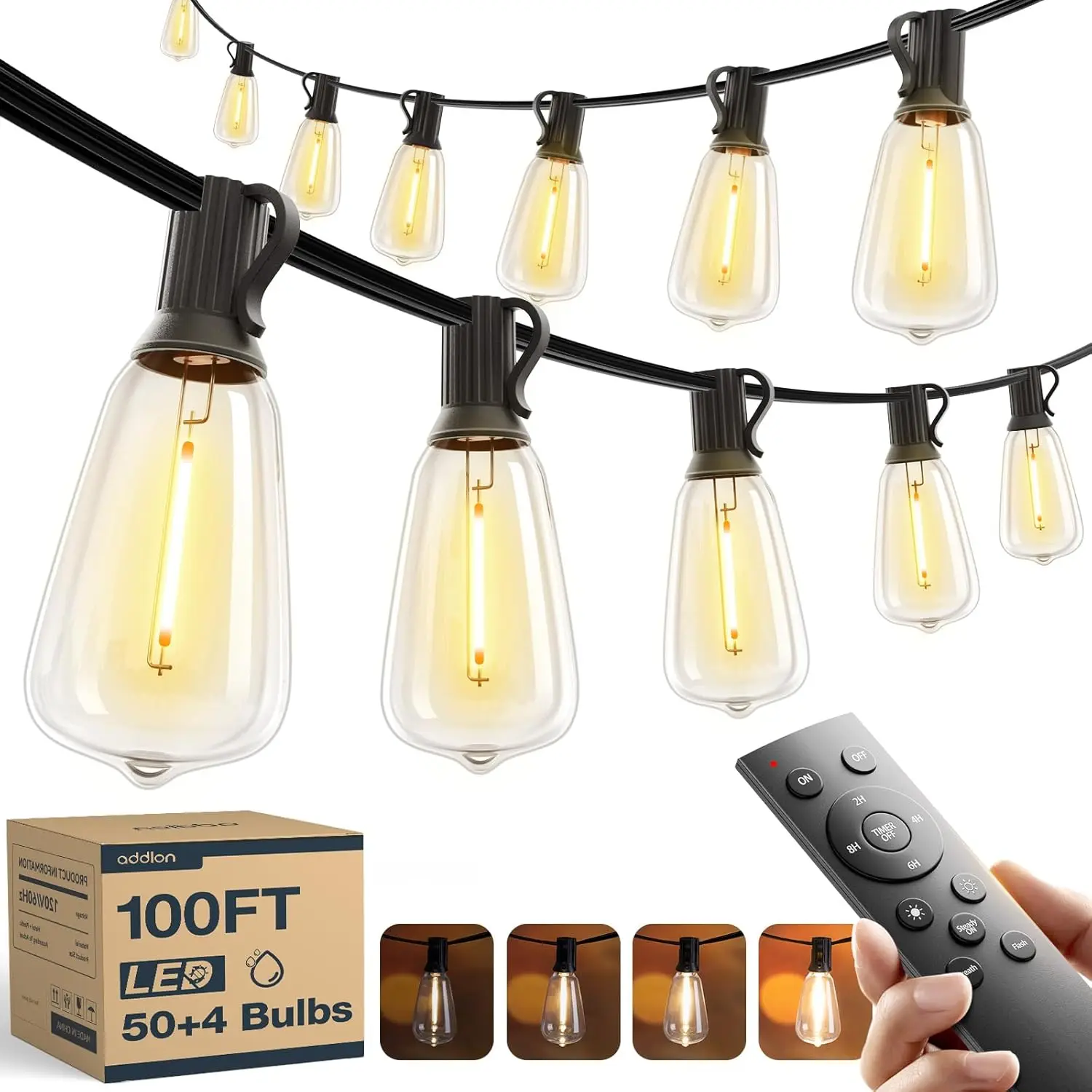 Bistro Lights LED 150FT Waterproof, Dimmable, Shatterproof, Connectable, Vintage Edison Wedding Party Warm White
