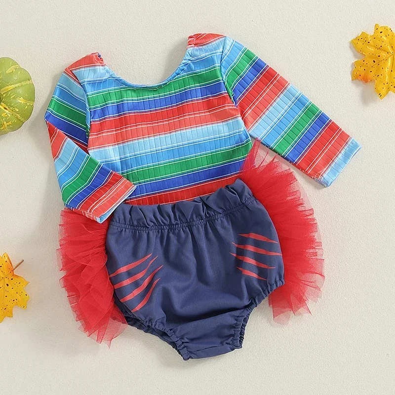 

Toddler Girls Halloween 2PCS Sets Long Sleeve Bow Decor Striped Tops PP Shorts Sets
