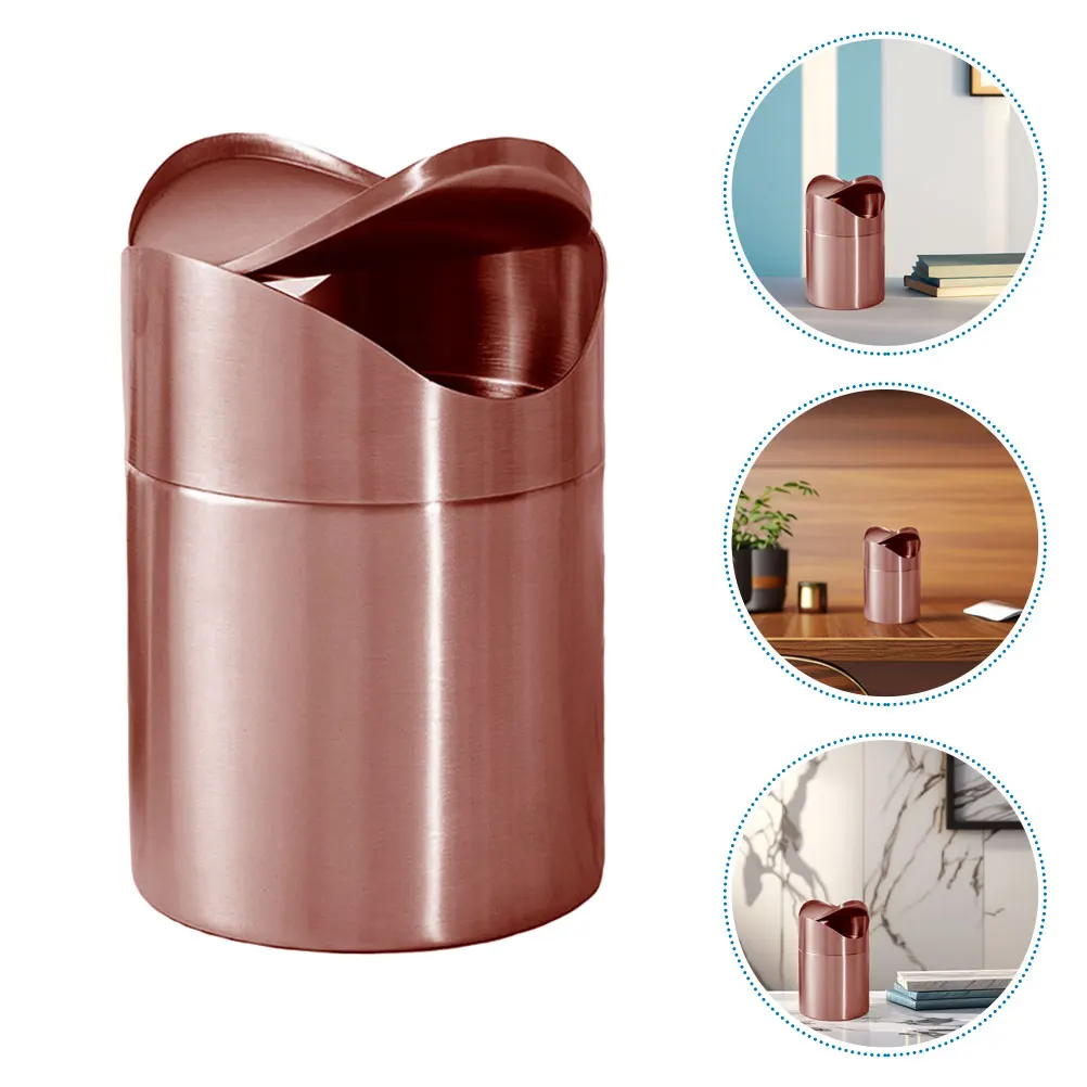 

Stainless Steel Trash Can Decorative Storage Bins Rose Gold Counter Waste Basket