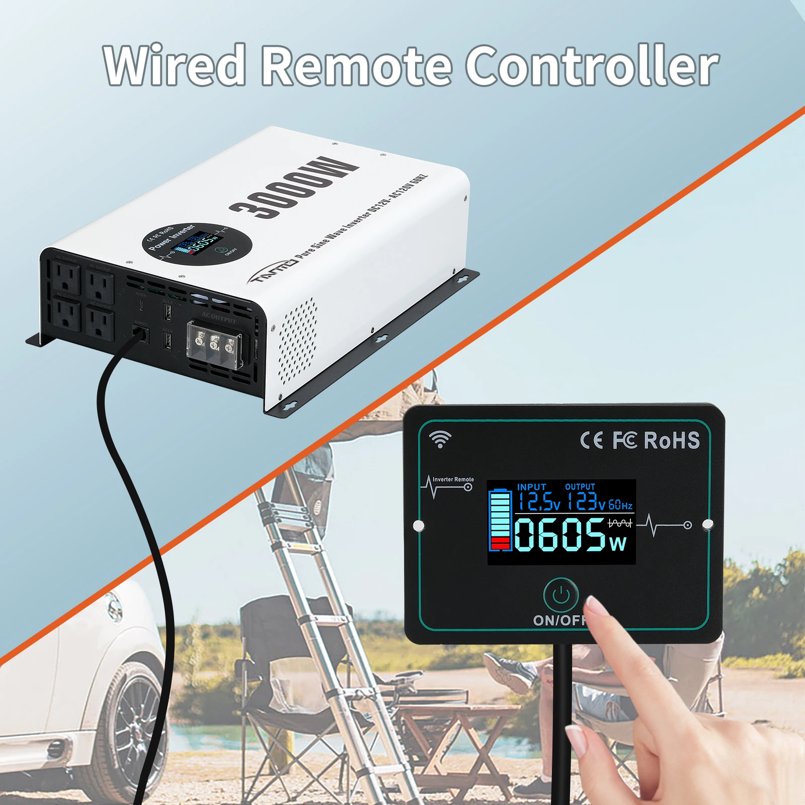 

Tianmo Power Inverter 3000 Watt Pure Sine Wave Inverter with Wireless Remote Control for Vehicles