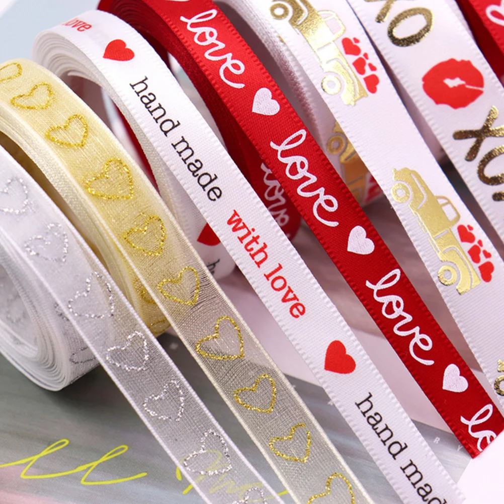 

8pcs Valentine'S Day Gift Wrapping Ribbons Heart Pattern Ribbon Cake Flower Wedding Party Decoration Diy Craft Supplies Festival