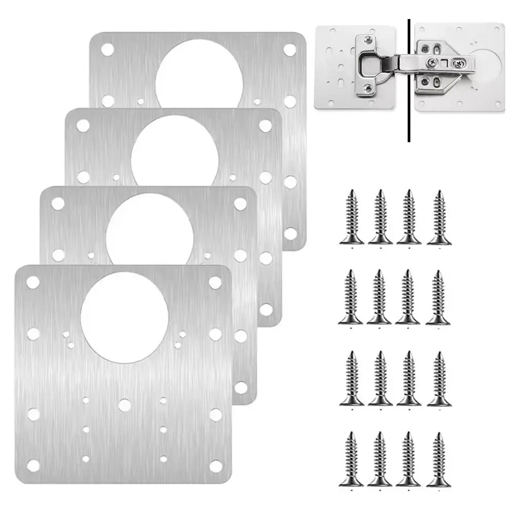 Stainless Steel Cabinet Hinge Repair Plate With Holes Thickened Cabinet Door Hinge Installation Plate Hinge Plates