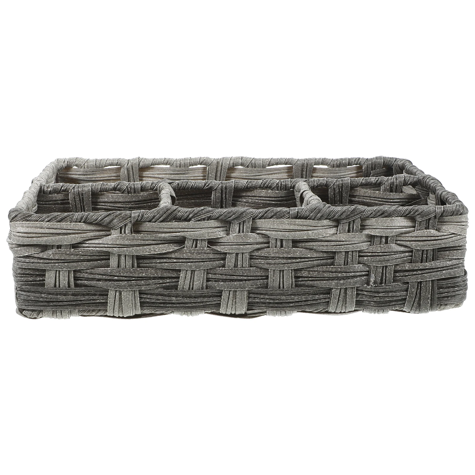

Rattan Storage Box Large Capacity Waterproof Desktop Organizer with Metal Frame Grey Household Table Accessories Makeup