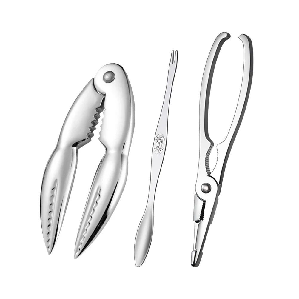 

3Pcs Stainless Steel Crab Eating Tools Anti-Slip Design for Crabs Nuts Walnuts Silver Crab Crackers Seafood Eating Tools