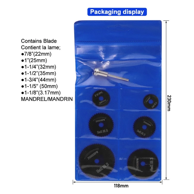M6CF 7 Pcs HSS Rotary Tool Mini Circular Set Cutting Discs Mandrel Mini Drill with Extension Rod