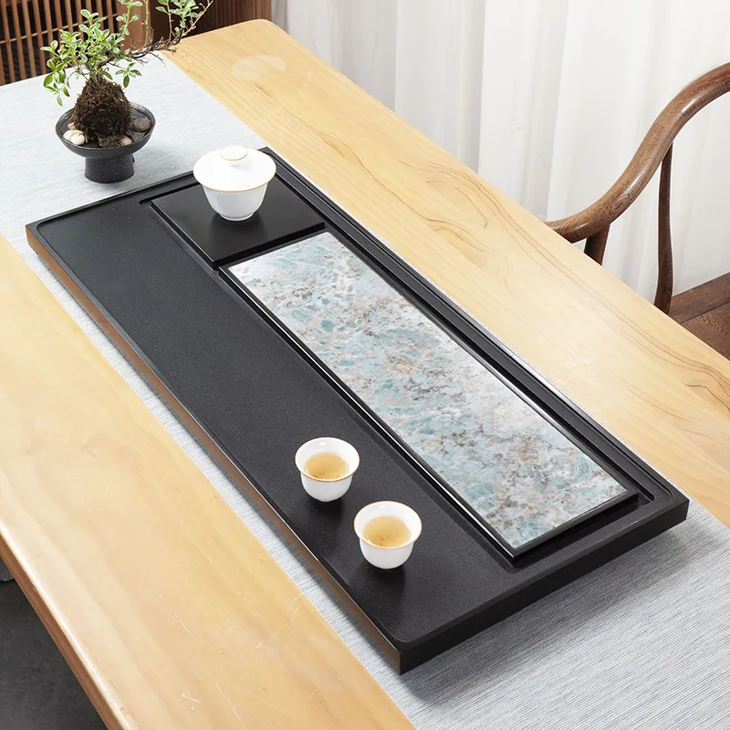

Новый натуральный чайный поднос из эбонита, инкрустированный роскошным камнем, домашний дренажный камень, чайный поднос, домашний подарок
