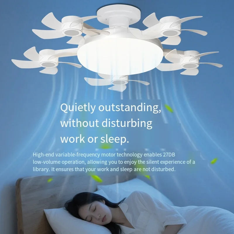 E27 LED 5 Heads Ceiling Fan Light with Remote Control Dimmer Function 80W Ceiling Light Drone Shaped Fan Light for Living Room,