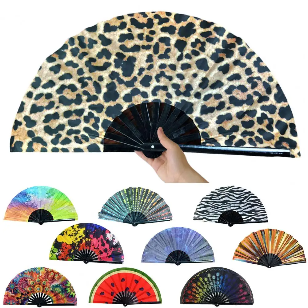 13inch Handheld Fan Colorful Folding Fan Floral Leopard Starry Sky Print Dance Fan Performance Fan Parties Home Decoration Fan