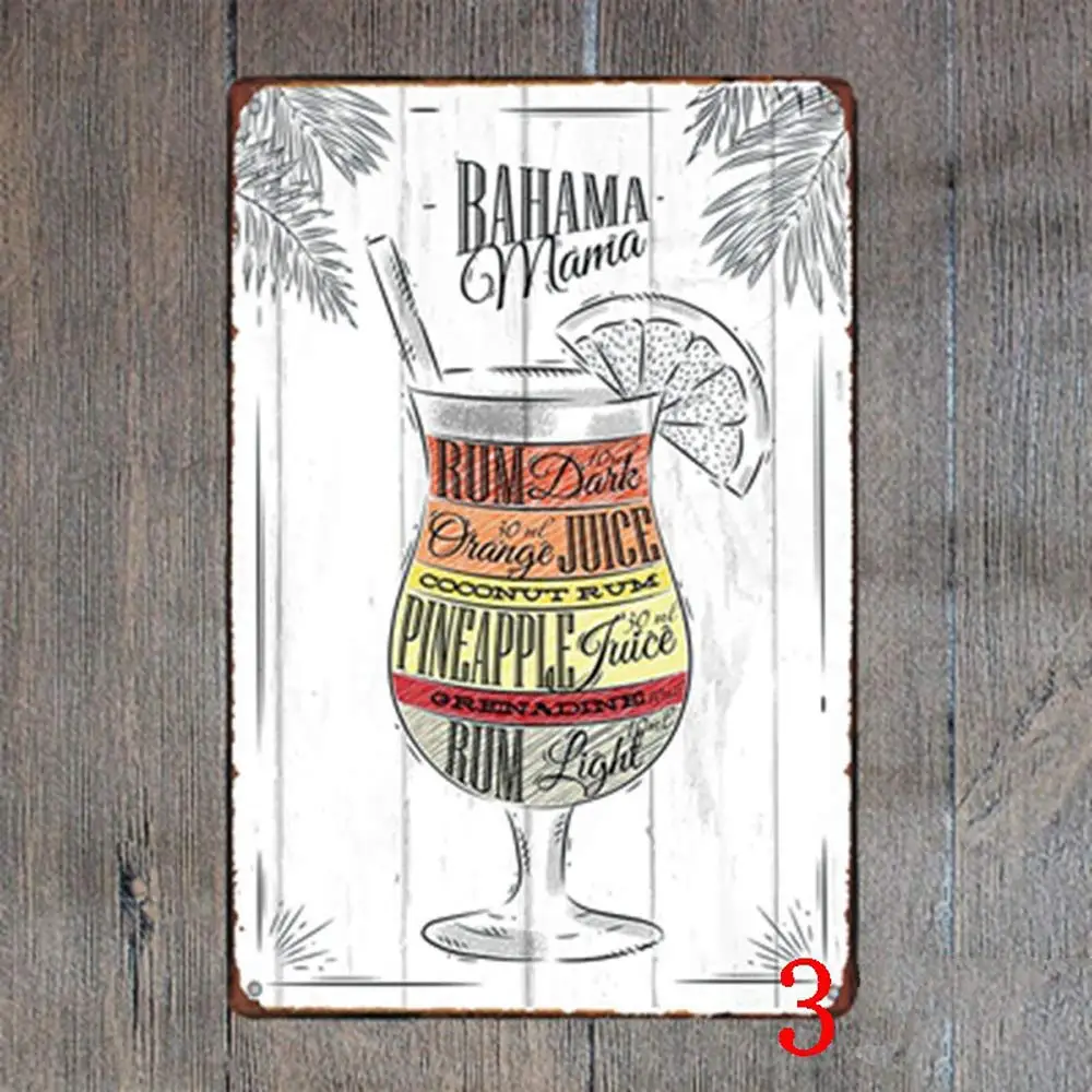 White  Retro Design Bahama Mama Cocktail Recipe Tin Metal Signs Wall Art | Rear Tinplate Print Poster Wall Decoration for Bar/Ki