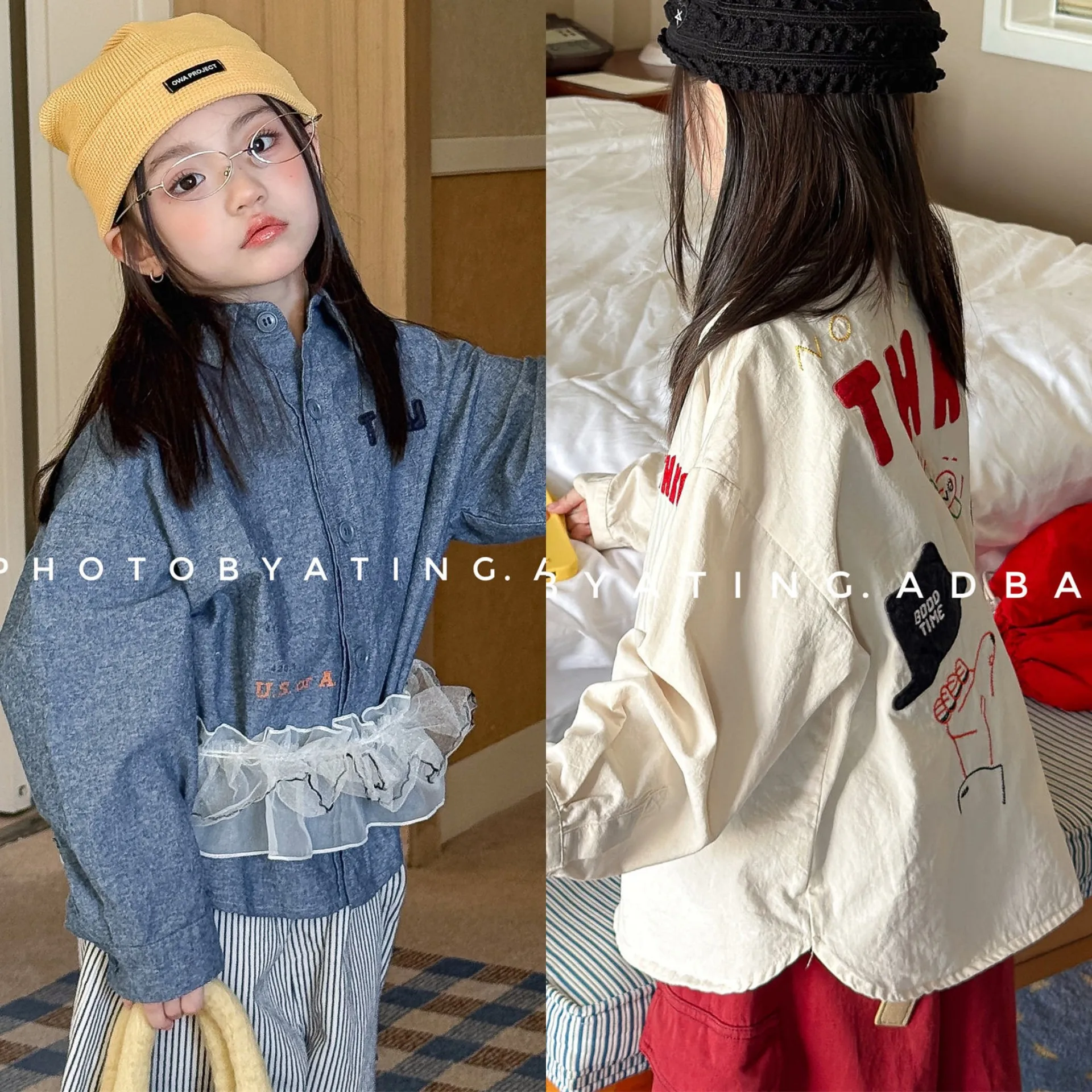 2026 Spring Kids Children's Embroidered Shirt Girl Boy Top Fashionable Cotton Blouse Long Sleeve Button Up Formal Casual Wear