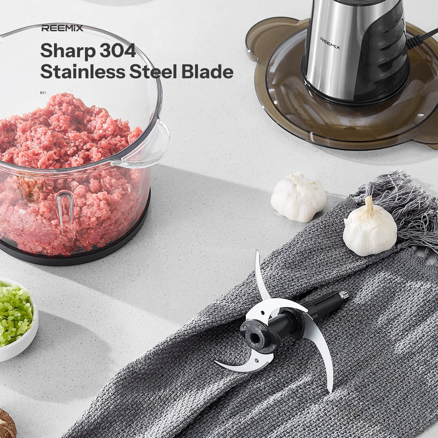 Food Processors with 2 Large Bowls(12 Cup+12 Cup), Reemix Electric Chopper with Powerful 500W Copper Motor