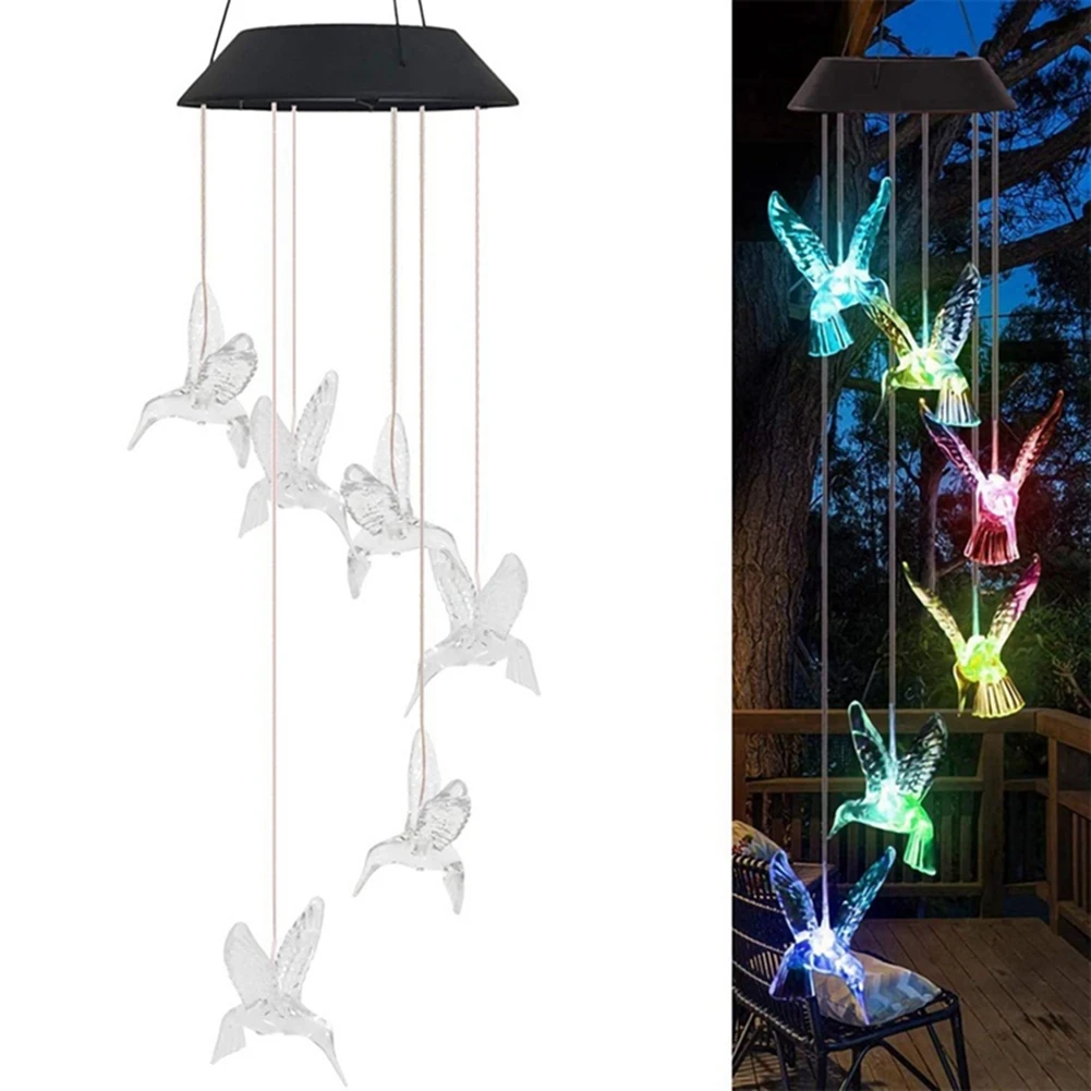 A69esolar-Powered Hummingbird - Color-Changing Light - Outdoor Garden Decor