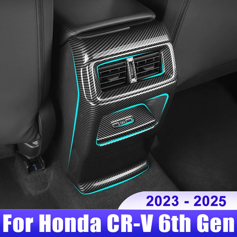 

For Honda CRV 6th Gen 2023 2024 2025 / CR-V Hybrid Car Rear Air Condition outlet Vent Cover ABS Carbon Bright Black Accessories