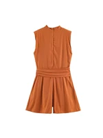 Summer Women's Short Jumpsuit Elegant High Waist Tie Belt Wide Leg Short Pants Rompers Fashion Casual Vacation Street Wear - Image 3