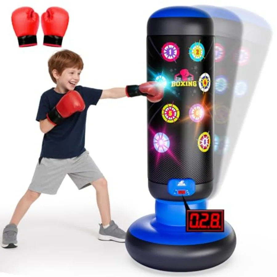 

Punching Bag for,Boxing Set with Scoring, Light, Music, 4 Game Modes, Inflatable Boxing Bag with Gloves, Birthday Gifts Toys fo