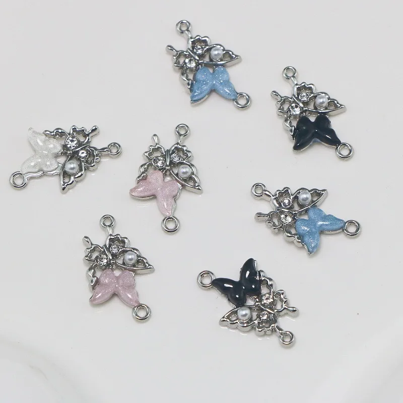 

8Pcs Alloy Zircon charms Inlaid With Butterfly connector Pendant for DIY Bracelets Necklaces Earring Jewelry Accessories