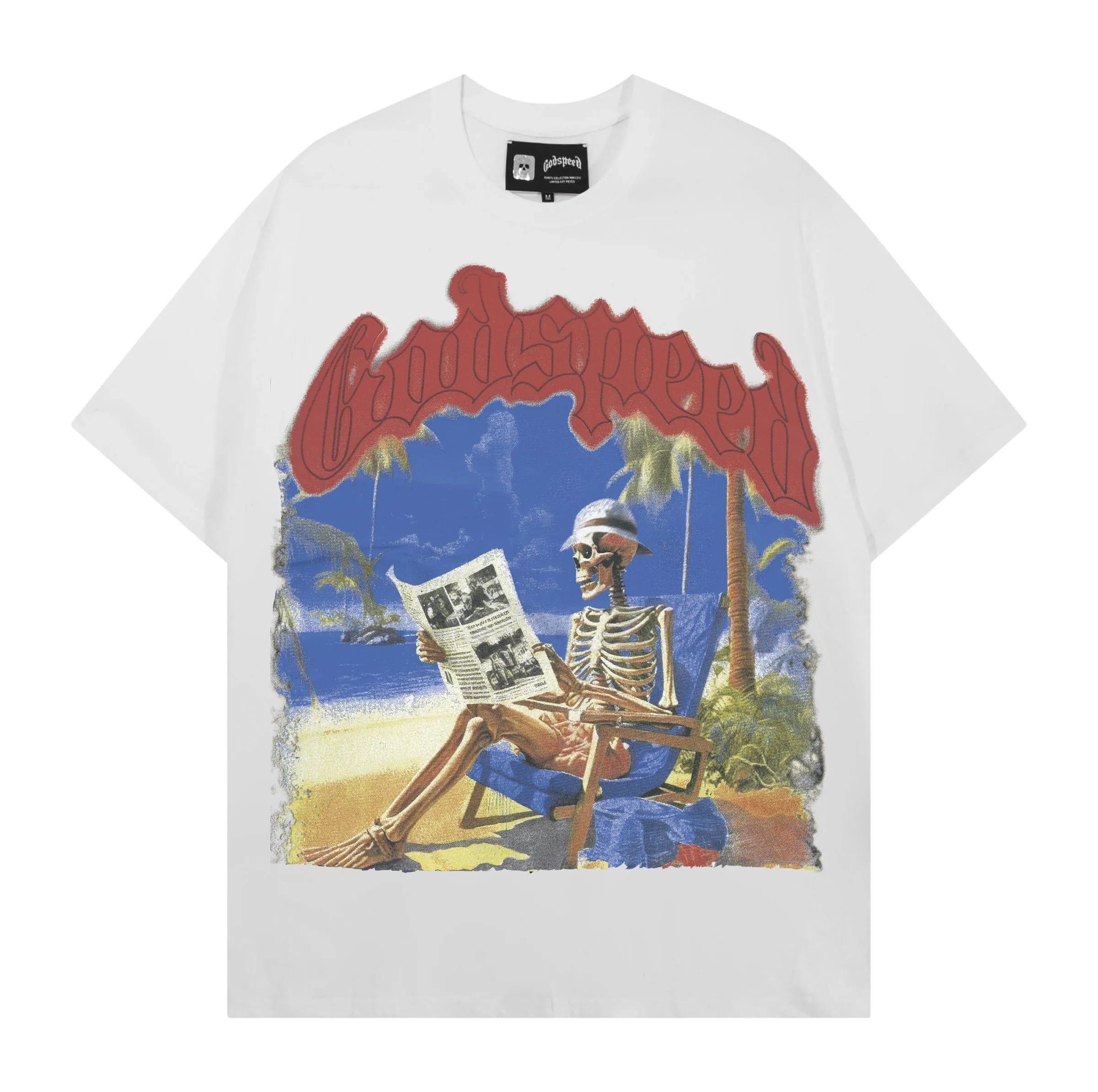 Godspeed Men's Cotton T-Shirt Summer Casual Loose Fit Short Sleeve Print Design High Street Hip Hop Rock Style City Walk