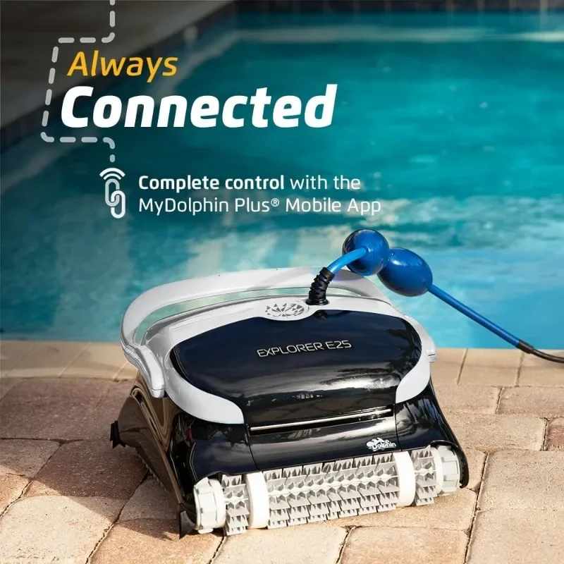 Dolphin Explorer E25 Wi-Fi Automatic Robotic Pool Vacuum Cleaner, Wall Climbing Scrubber Brush, Top Load Filters Access