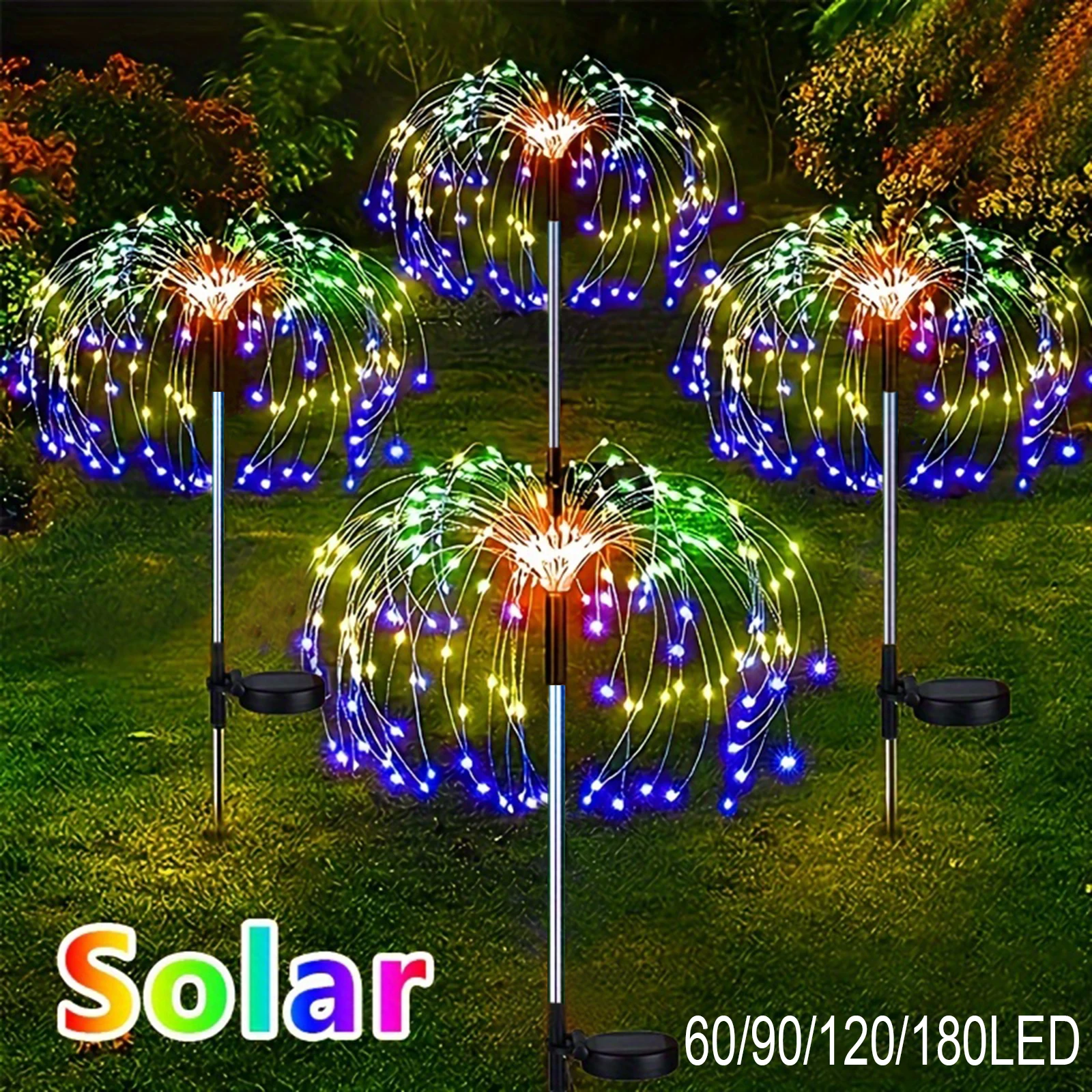 1 PC 60/90/120/180 LEDS Fireworks Lights Outdoor Solar Firework Lights Outdoor Waterproof 8 Modes Firework Solar String Lights