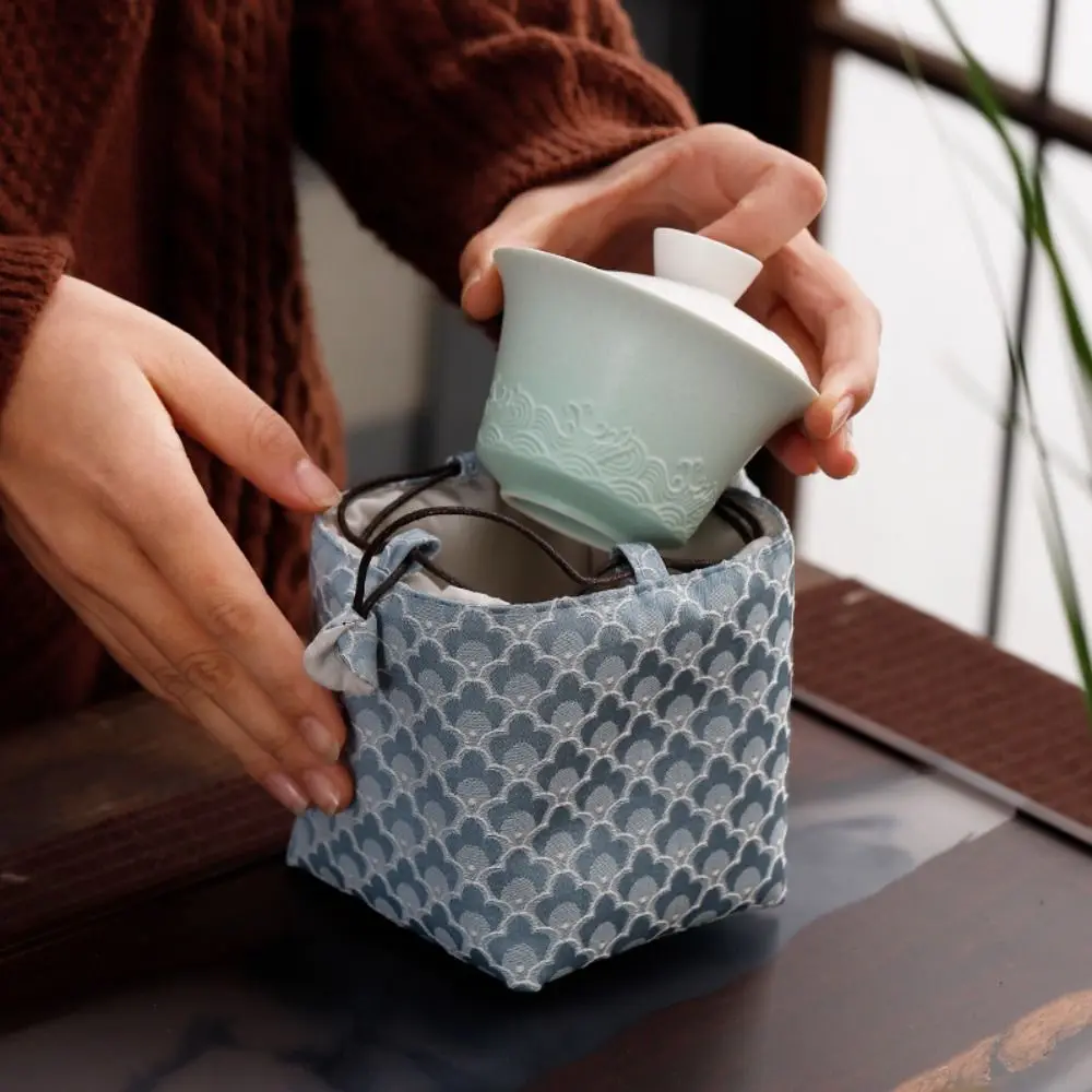 1 Pcs Chinese Style Tea Set Storage Bag Thickened Multi-functional Candy Storage Bag Embroidered Vintage Handbag Material cloth
