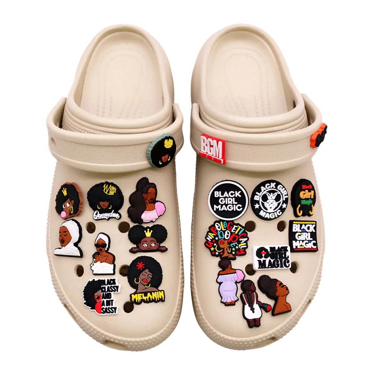 Single Sale 1pcs PVC Shoe Charms Accessory Black Girl Magic BGM Clog Pins Slippers Upper Buckle Decorations for Bands Xmas Gifts
