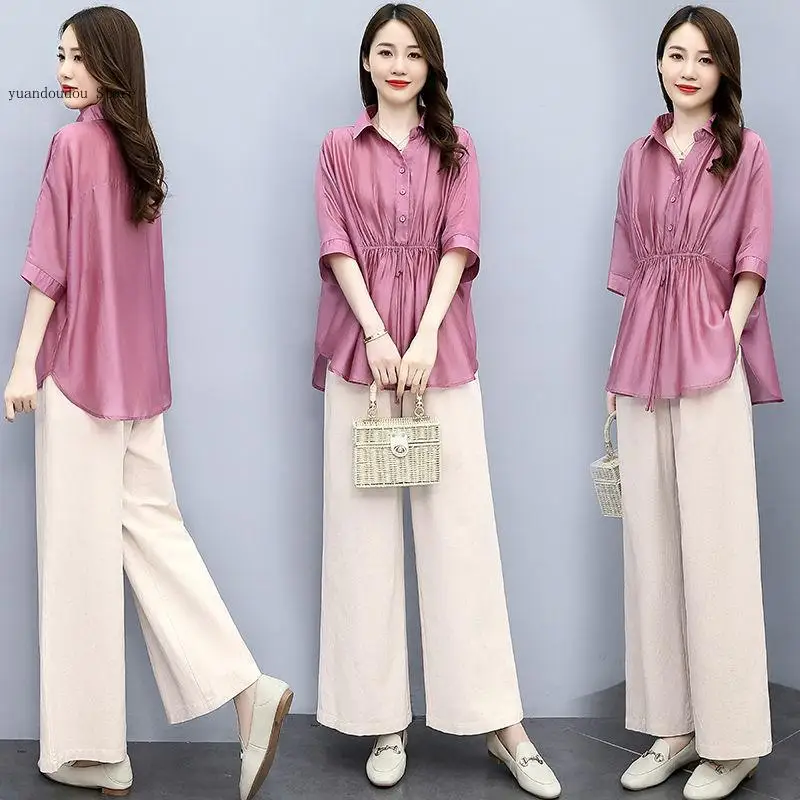 Fashionable Temperament Simple Leisure Versatile Two-Piece Set Cotton and Linen Set Summer Women's Wear