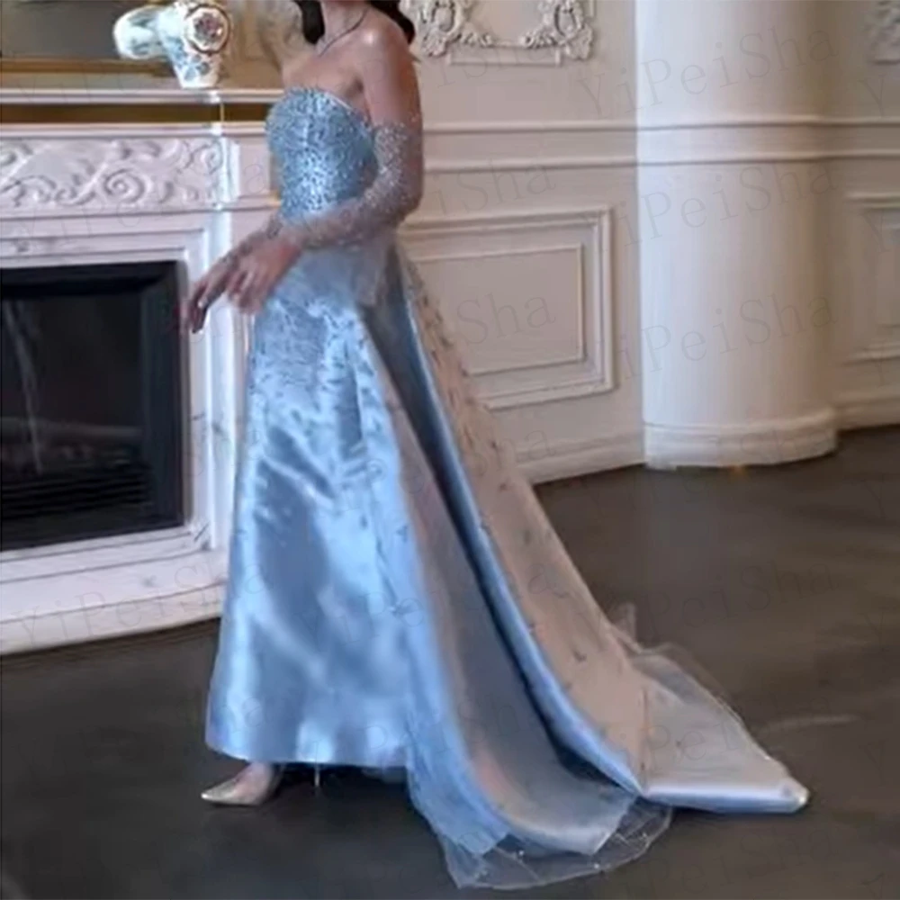 تخصيص حورية البحر فساتين السهرة الطابق طول حمالة كم كامل ثوب مسائي أزياء بسيطة الديكور ثنيات حزب ثوب