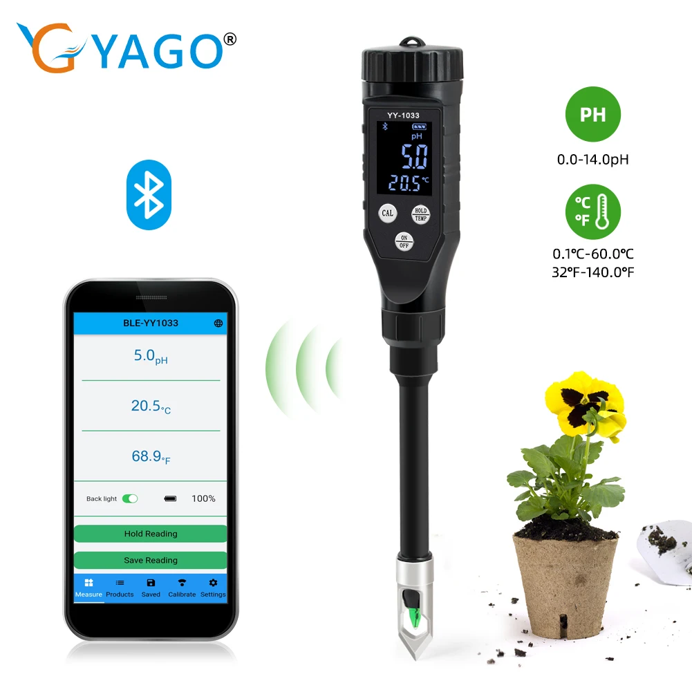 Smart Wireless Soil Meter BT Connection PH Tester Thermometer APP Control Acidity Analyzer for Hydroponics Planting Garden