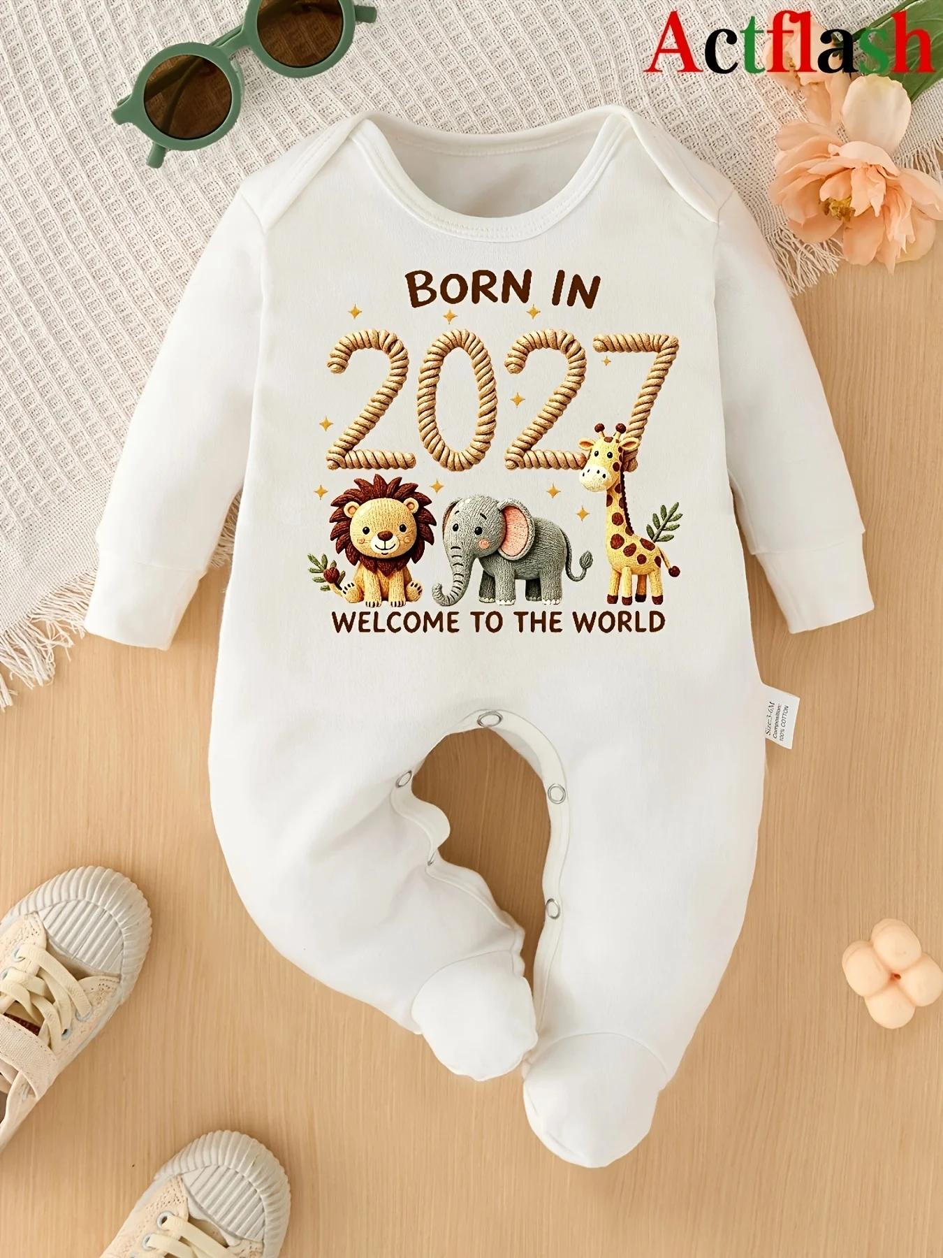 Safari Animal Born In 2027 Baby Bodysuit Newborn Infant Romper Welcome To The World Print Cute Baby Clothes Baby Shower Gift