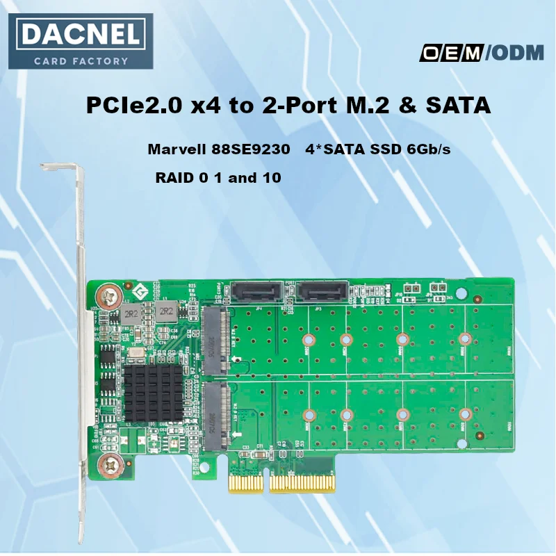 4-портовая плата RAID-контроллера PCIe x4 с разрешением 6 Гбит/с M.2 SATA 3 RAID0/1/10 Marvell 88SE9230