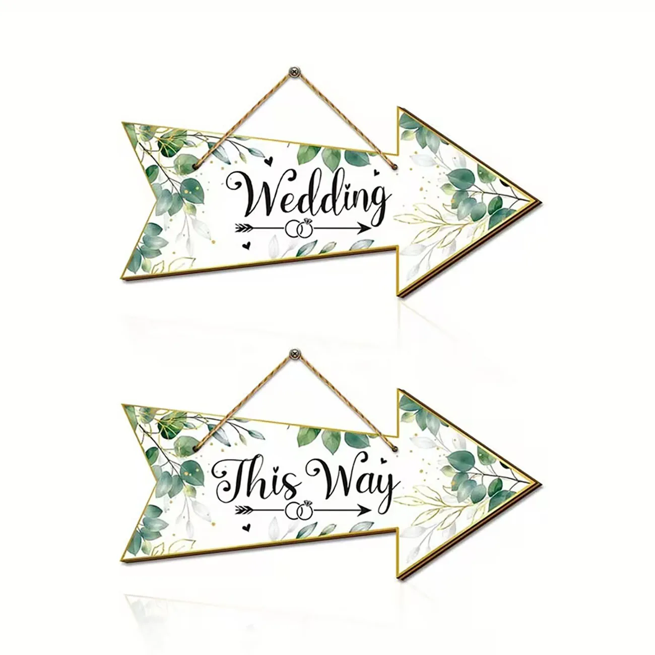 2 Pcs Wooden Wedding Arrow Hanging Sign Greenery Eucalyptus Print Plaque for Wedding Ceremony Party Venue Decoration